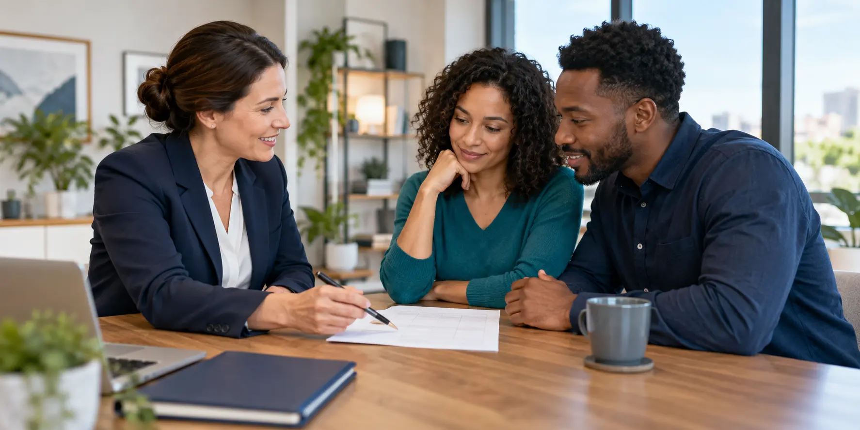 Business owners discussing bank comparison information